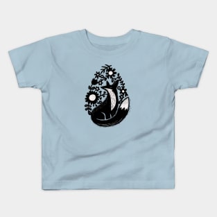 Sunshine Fox And Garden Flowers Linocut Kids T-Shirt